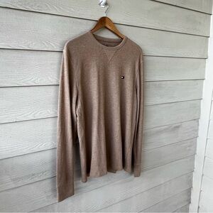 Tommy Hilfiger Men’s Waffle Knit Sleep Shirt Beige Tan Crew Neck Large L